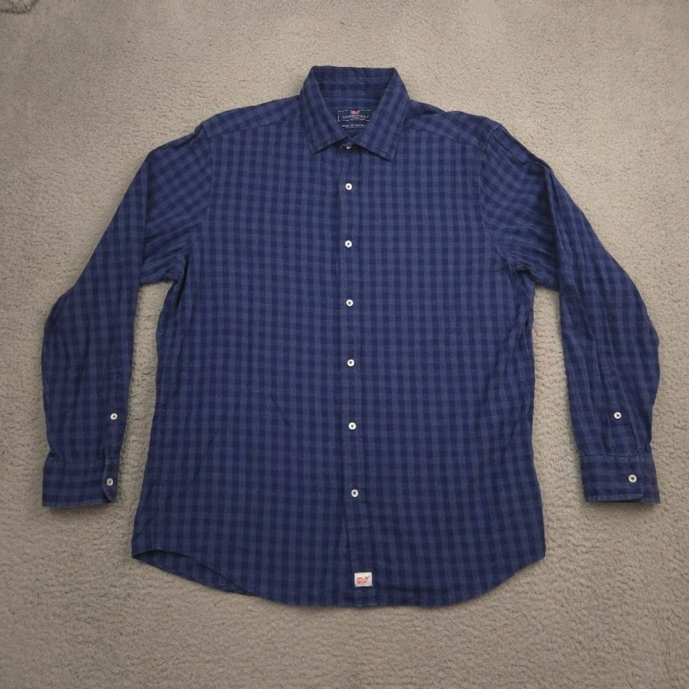 Vineyard Vines Cooper Shirt Mens‎ Large Blue Check Cotton Cashmere Classic